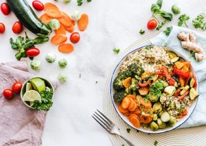 Bowl of veggies and quinoa.