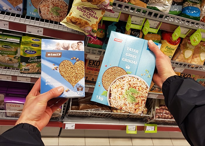 Large and small size packaged buckwheat.