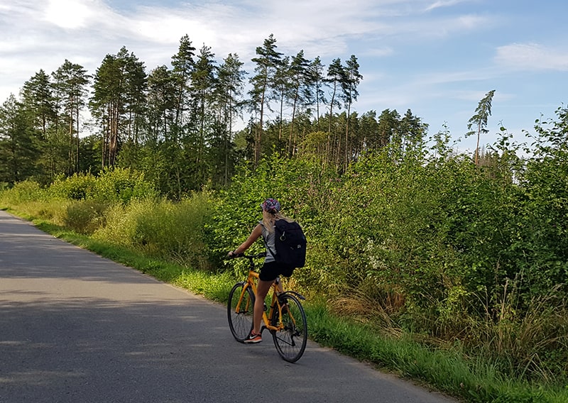 Rider bicycling in the country-side.