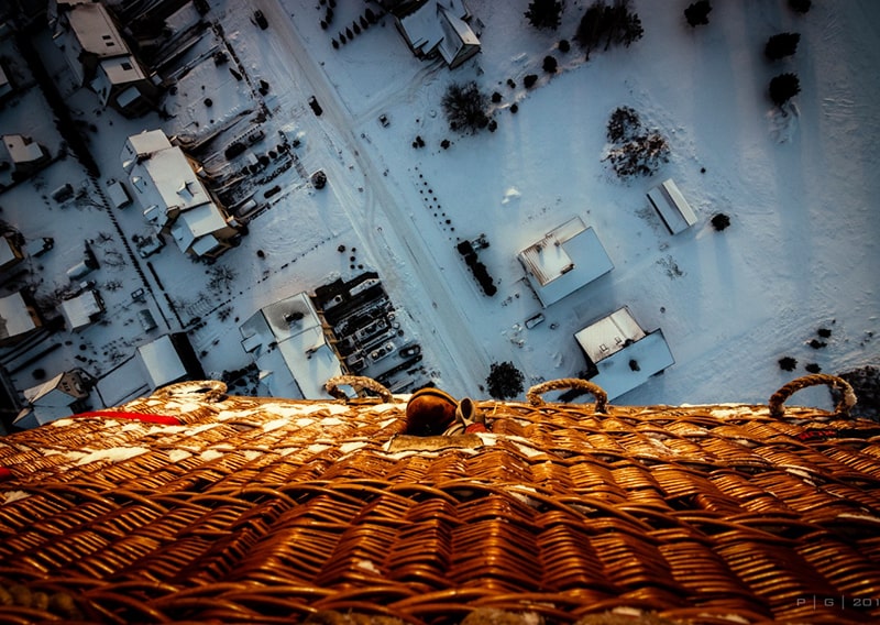 View from a hot air ballon on VIlnius during winter.